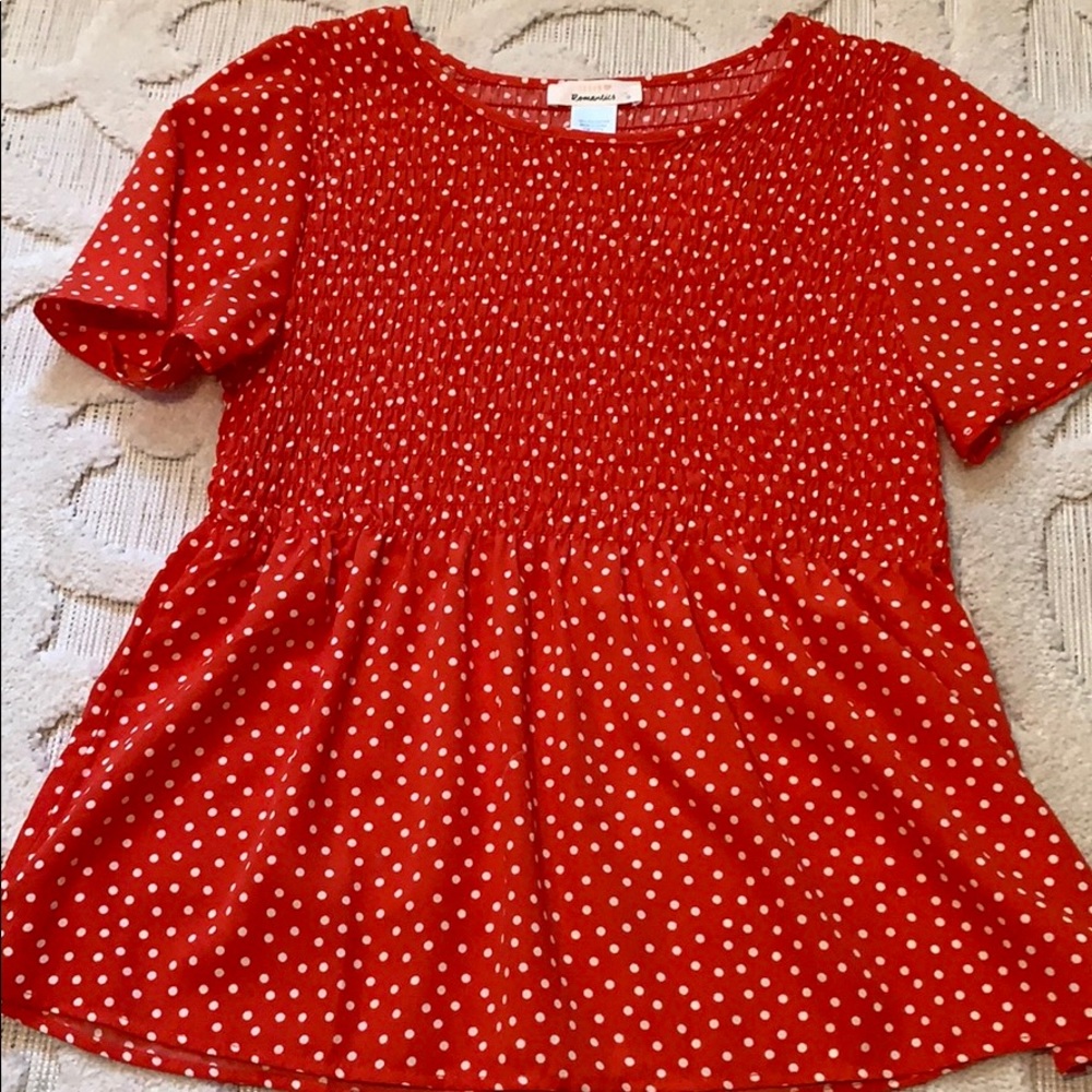 ❤️ Red and White PolkaDot smocked peplum❤️